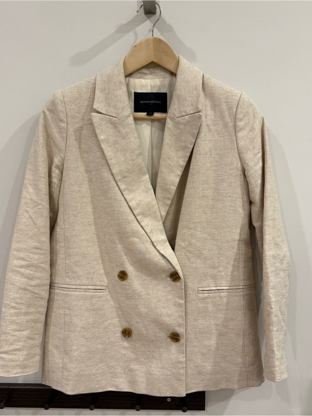 Banana Republic Cream Linen Blend Double-Breasted Blazer